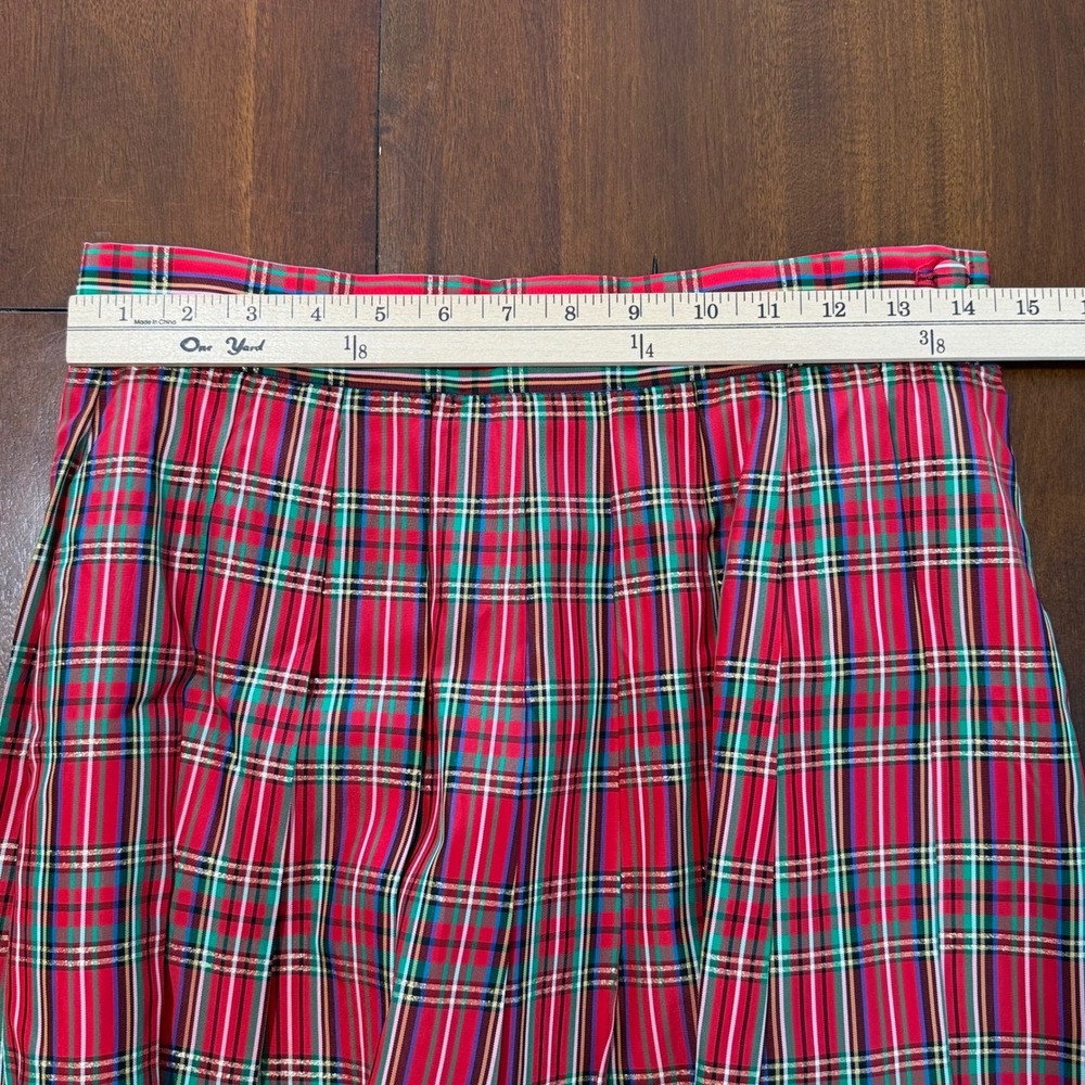 Charter Club Womens Pleated Maxi Skirt 8 Red Metallic Vtg Christmas Tartan Plaid - Picture 9 of 10